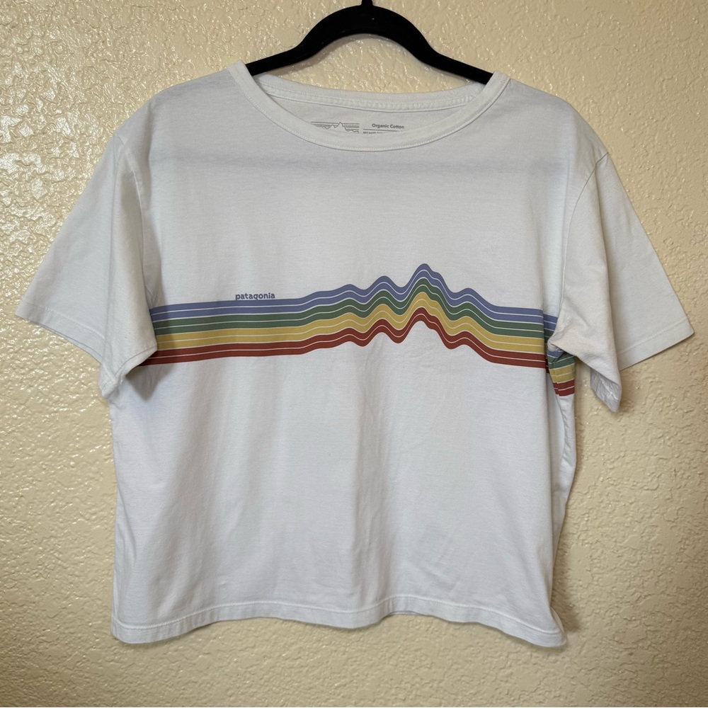 Patagonia Organic Cotton Rainbow Ridge Graphic Tee White Relaxed Fit Small